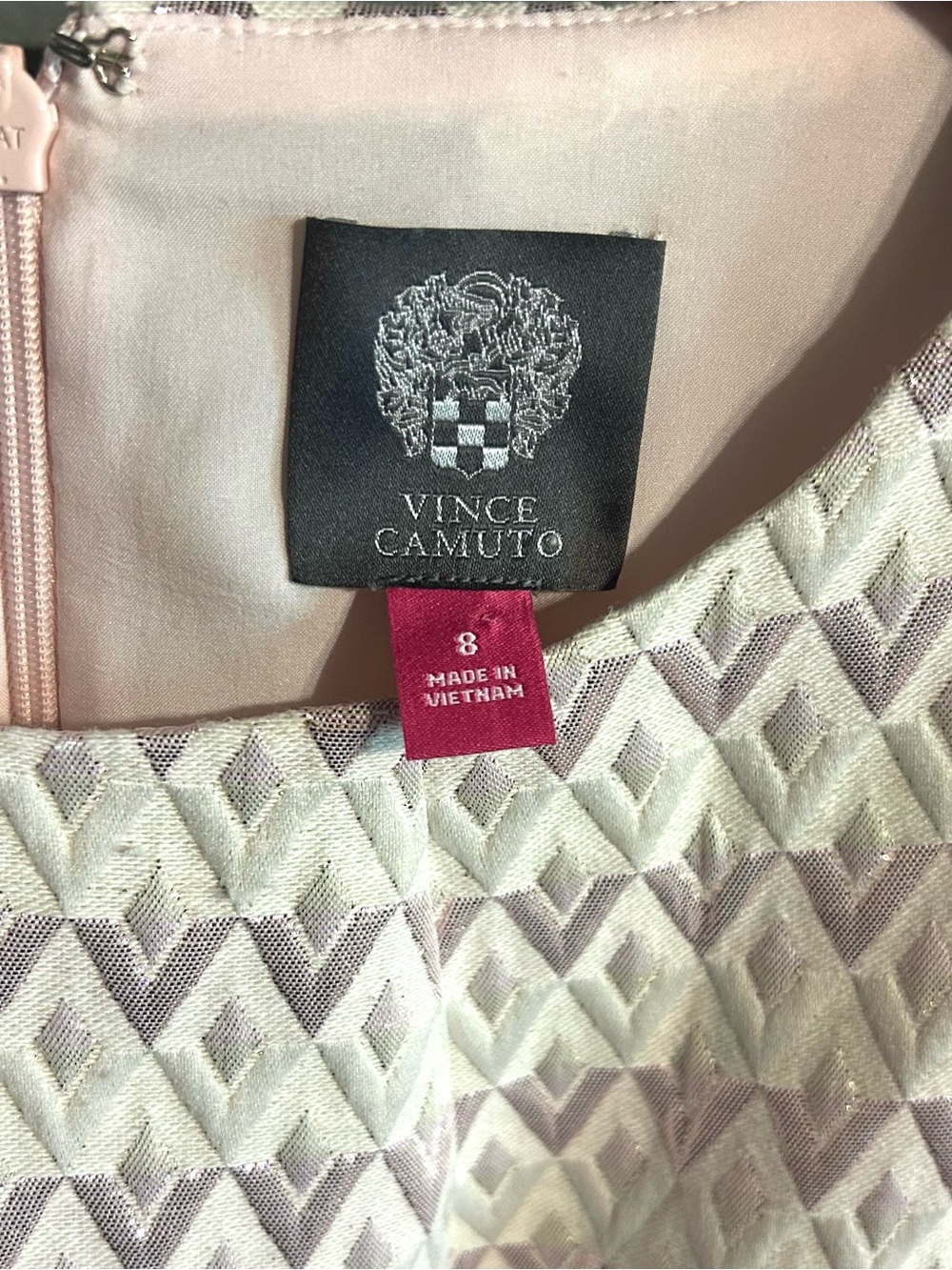 Vince Camuto Metallic Pink Diamond Jacquard Fit & Flare Dress Mini Party Guest - Picture 3 of 7